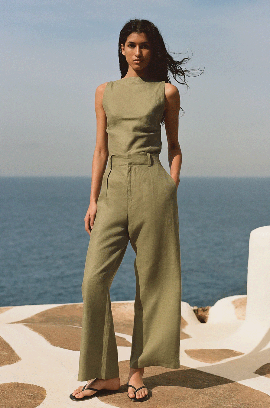 Khaki Linen Trousers