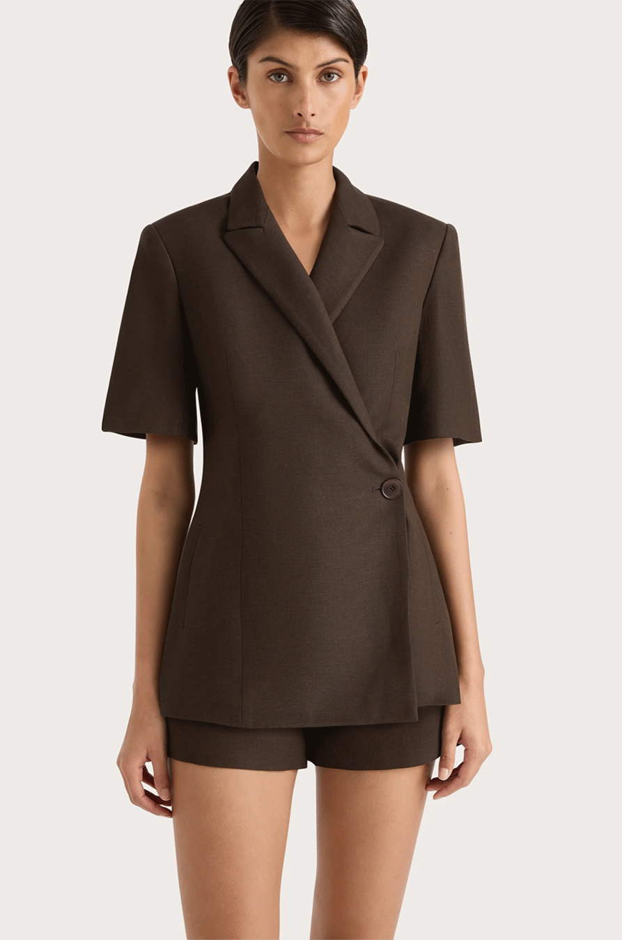 Poise Short Sleeve Blazer - Chocolate